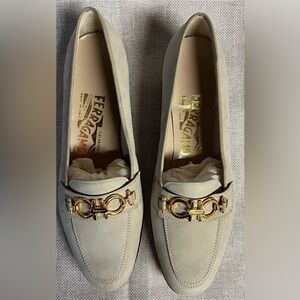 Salvatore Ferragamo Women's Beige Loafers with Gold Accent